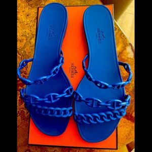 Hermes Blue Chaine D’Ancre Rivage Jelly Sandals